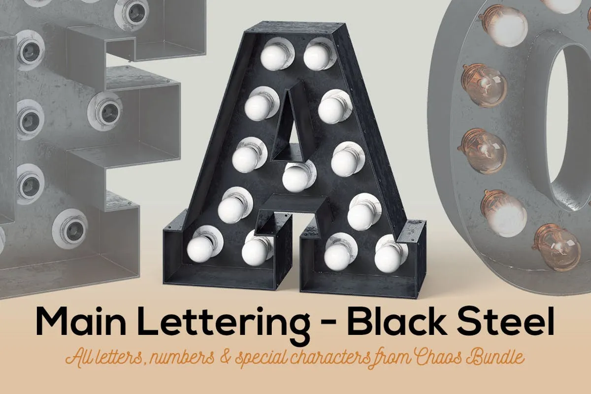 大帐篷灯泡装饰金属字体场景模板6 Marquee Light Bulbs Chaos 6#8211; Black 2 Lettering