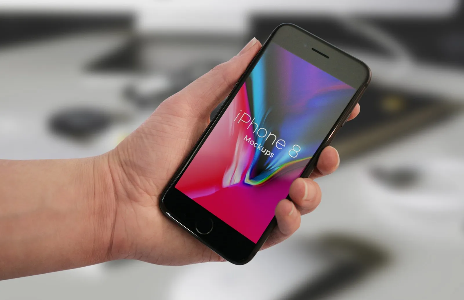 手持 iPhone 8 样机模板 iPhone 8 In Hand Mockups (PSD)插图(2)