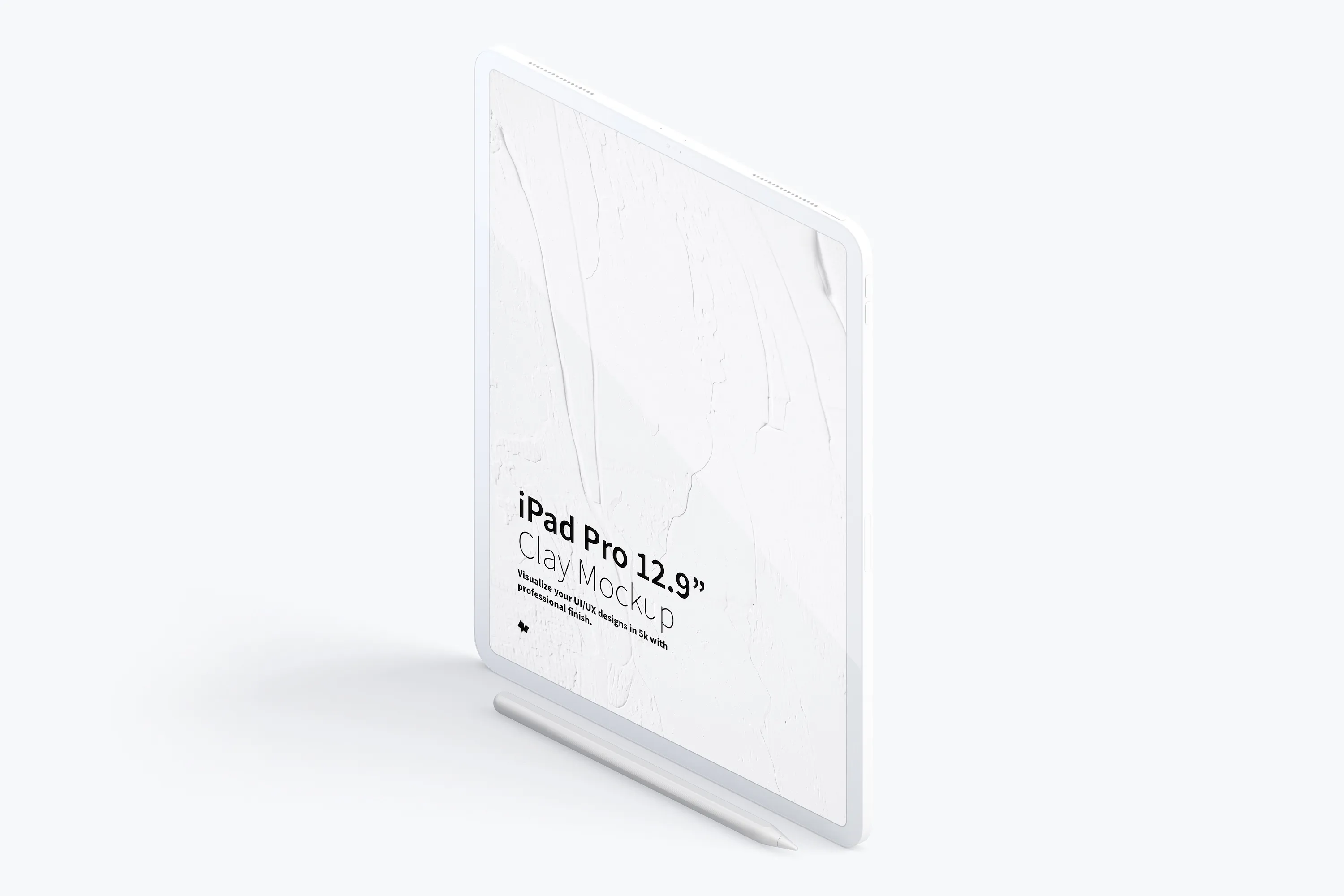 iPad Pro平板电脑屏幕等距左视图样机02 Clay iPad Pro 12.9” Mockup, Isometric Left View 02插图