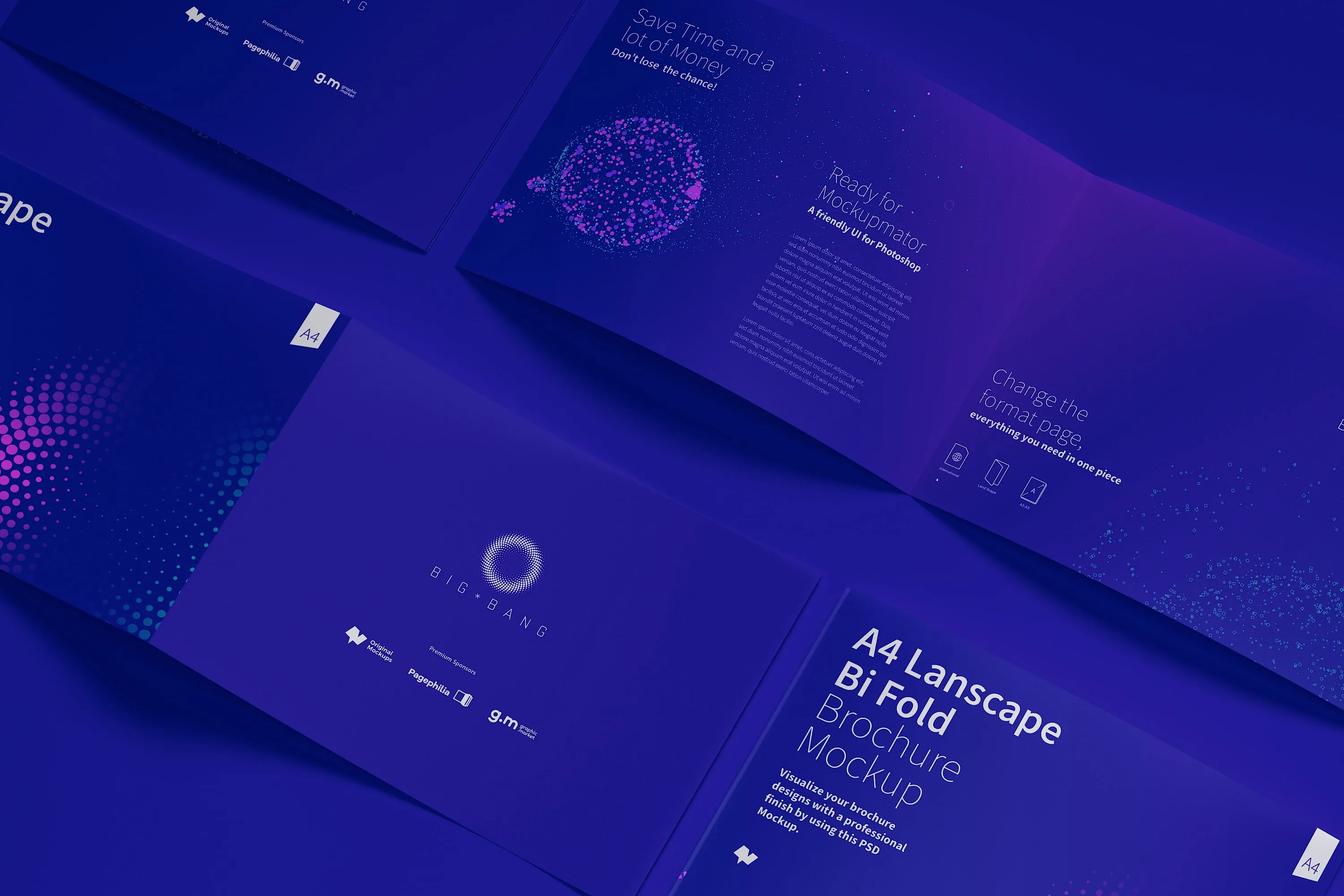 A4大小横向双折传单设计制作印刷效果图样机06 A4 Landscape Bi Fold Brochure Mockup 06插图(5)