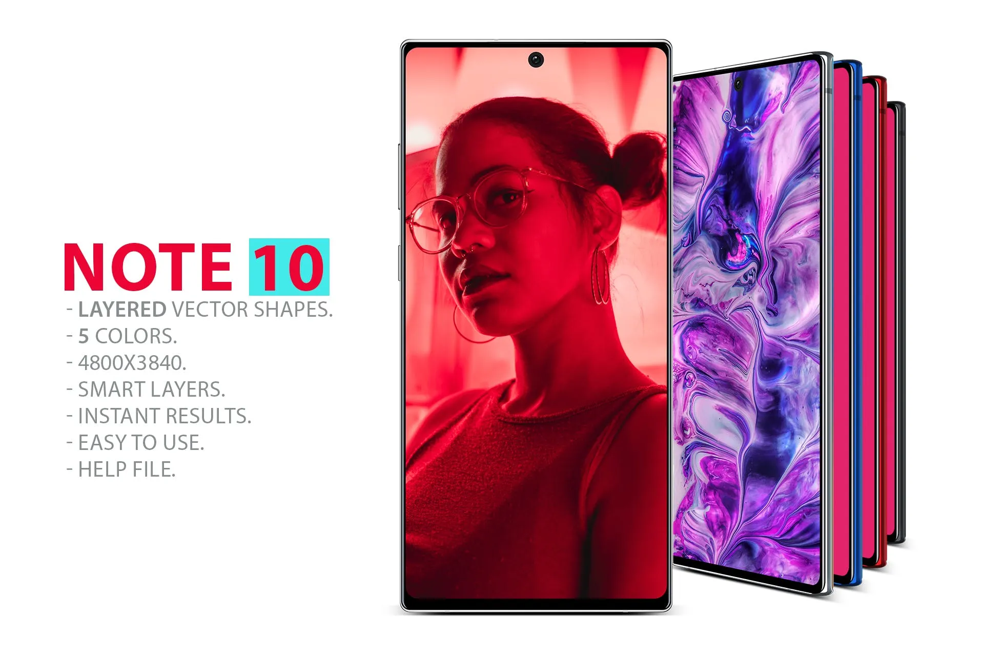 三星Note 10手机样机分层PSD模板 Note 10 Layered PSD MockUps