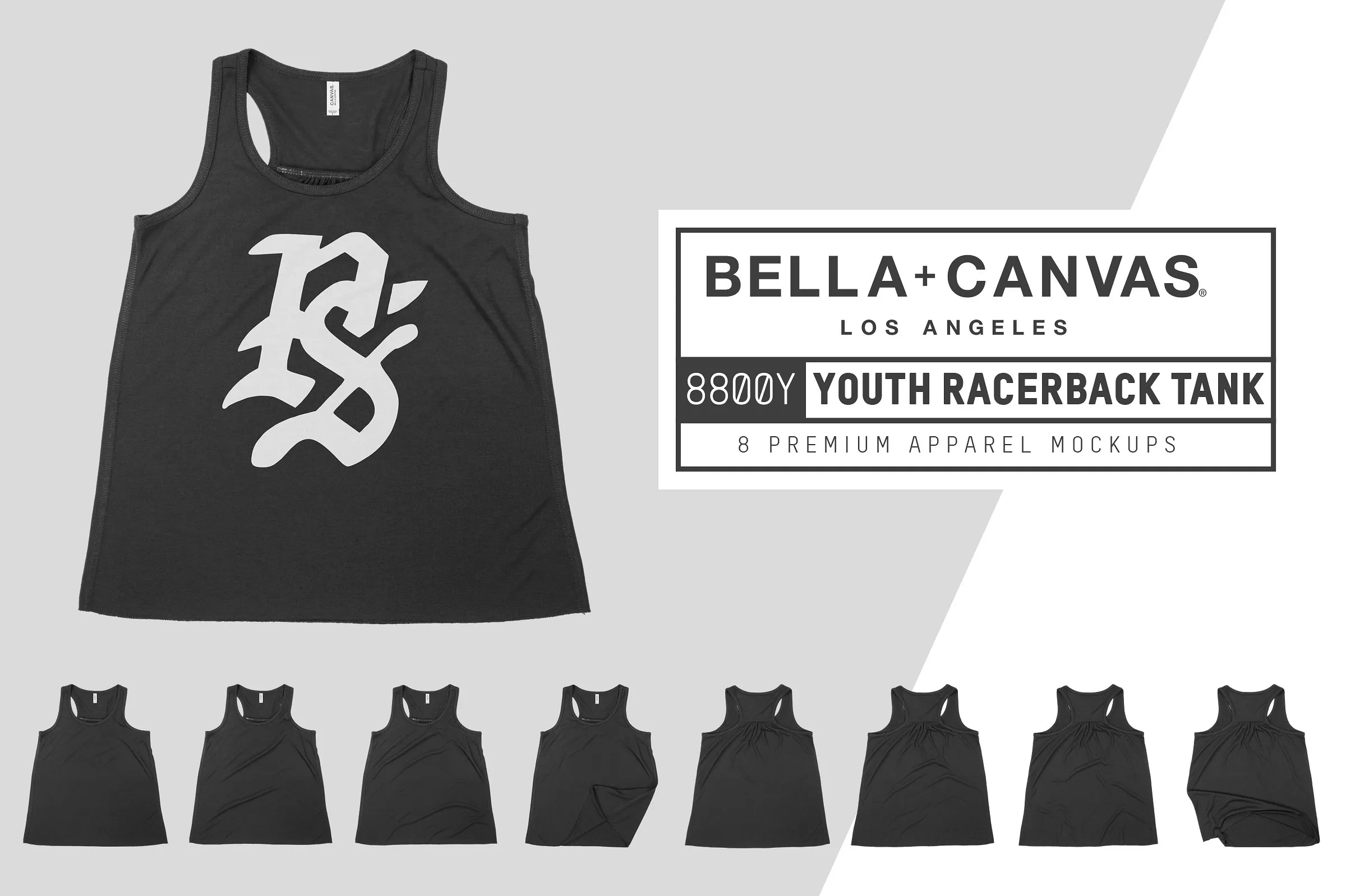 男士无袖背心服装样机 Bella Canvas 8800Y Youth Racerback