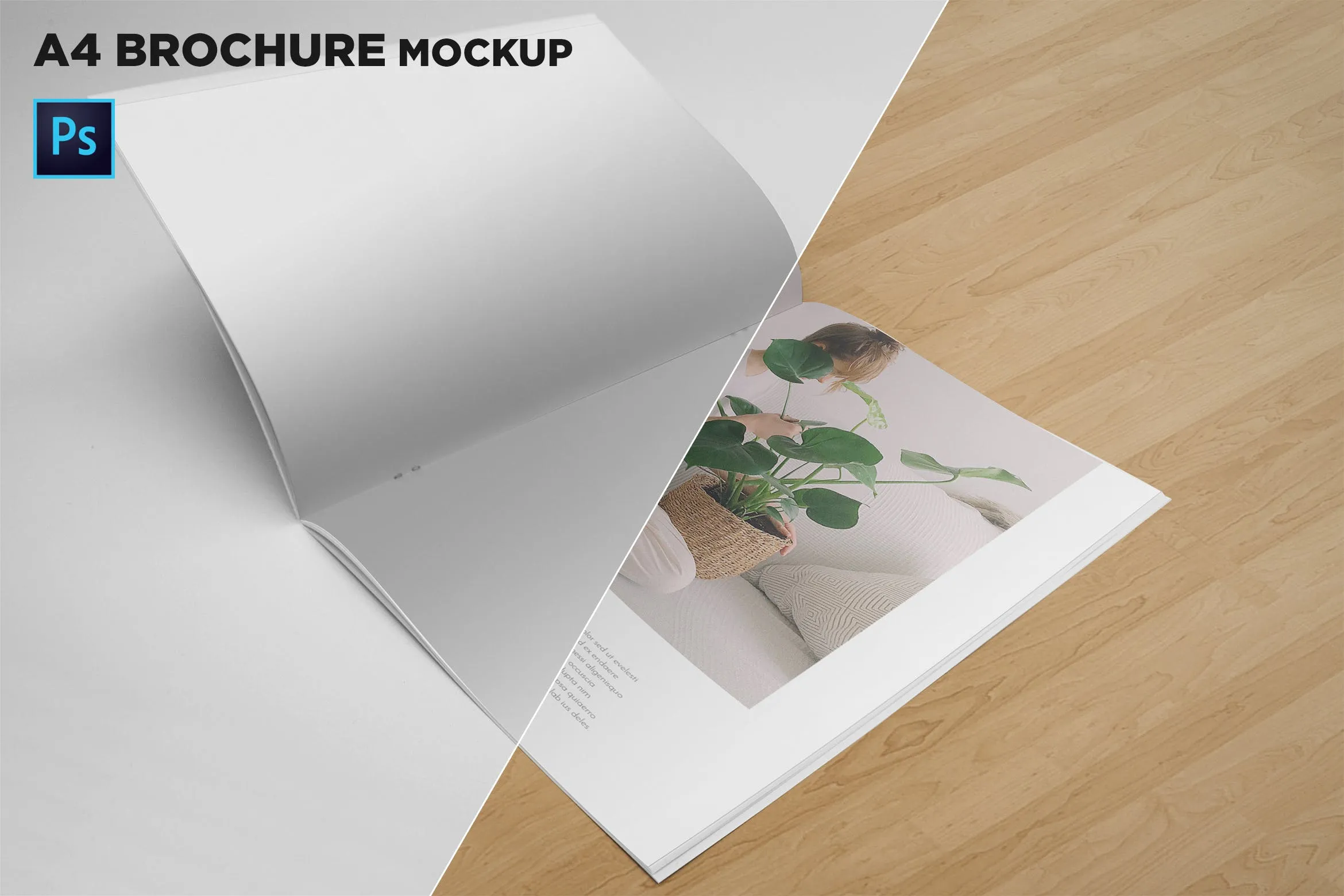 A4宣传小册子/企业画册翻页视图样机素材库精选 A4 Brochure Mockup Open Pages插图