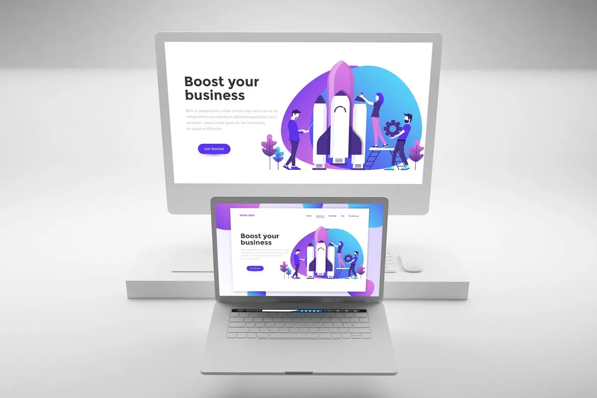 响应式网站设计效果图预览素材库精选样机模板 Clean Web Mockup插图(4)