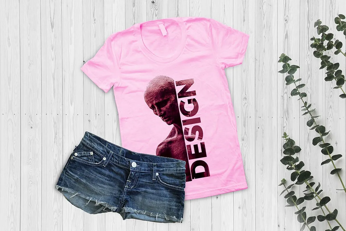 T恤胸前印花设计平铺效果图样机模板 T Shirt Mockup插图(1)