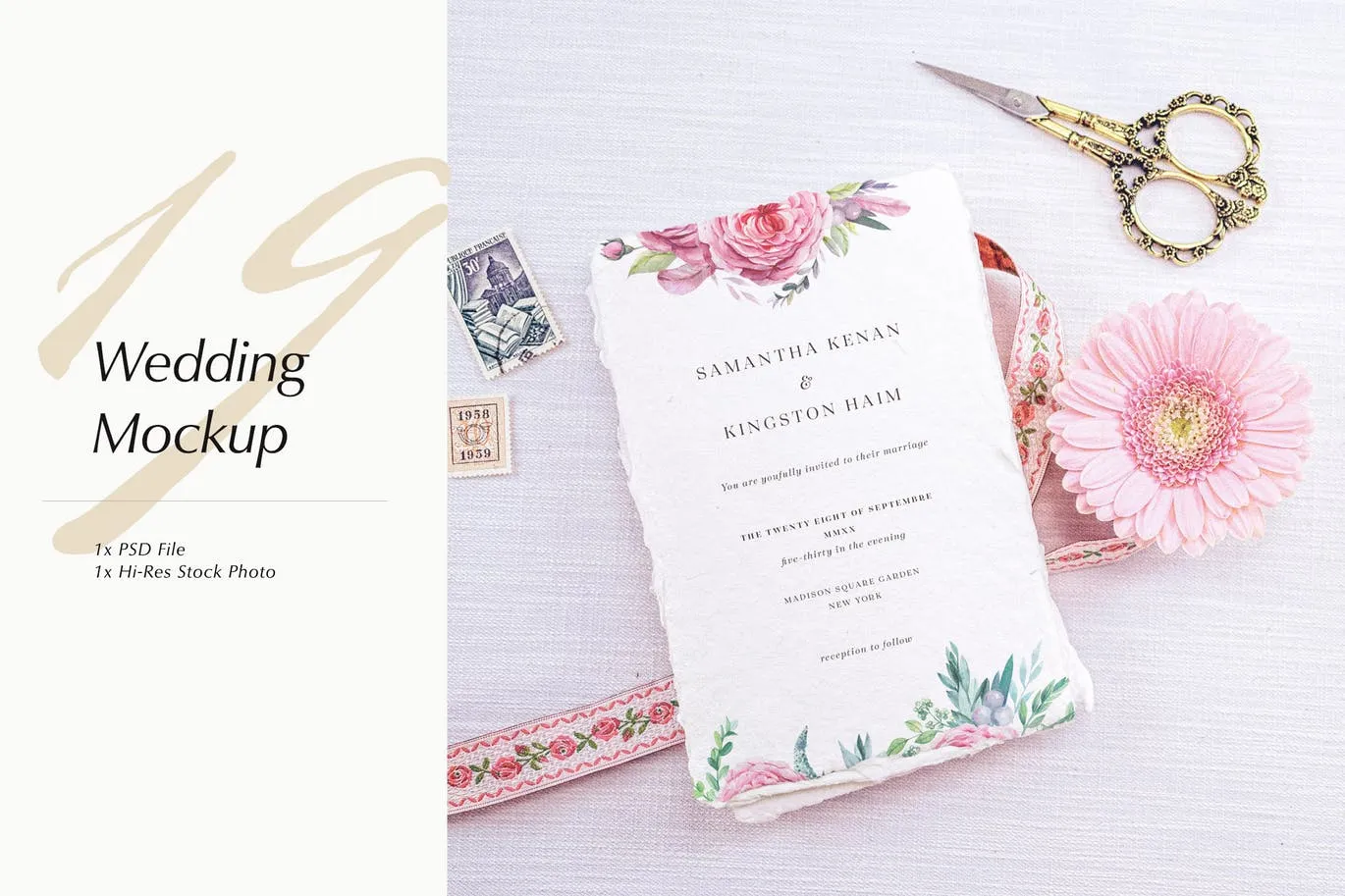 婚礼照片婚礼邀请函优雅风格设计样机素材库精选模板v19 Wedding Photo Mockup 19插图