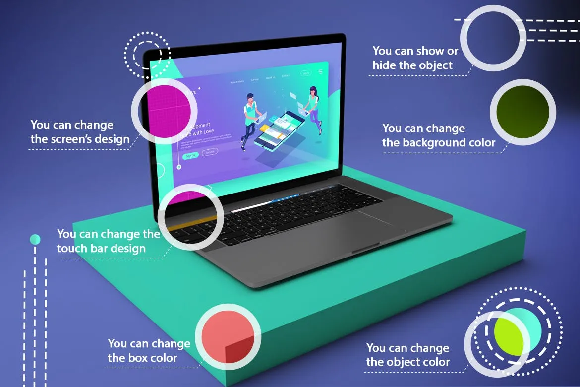 抽象背景Macbook Pro笔记本电脑素材库精选样机模板v2 Abstract Macbook Pro Mockup V.2插图(2)