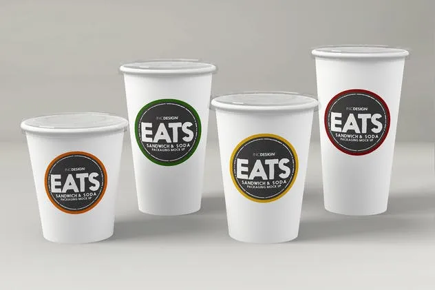 楔形三明治和苏打饮料纸杯样机套装 Sandwich Wedge and Soda Paper Cups MockUp Set插图(2)