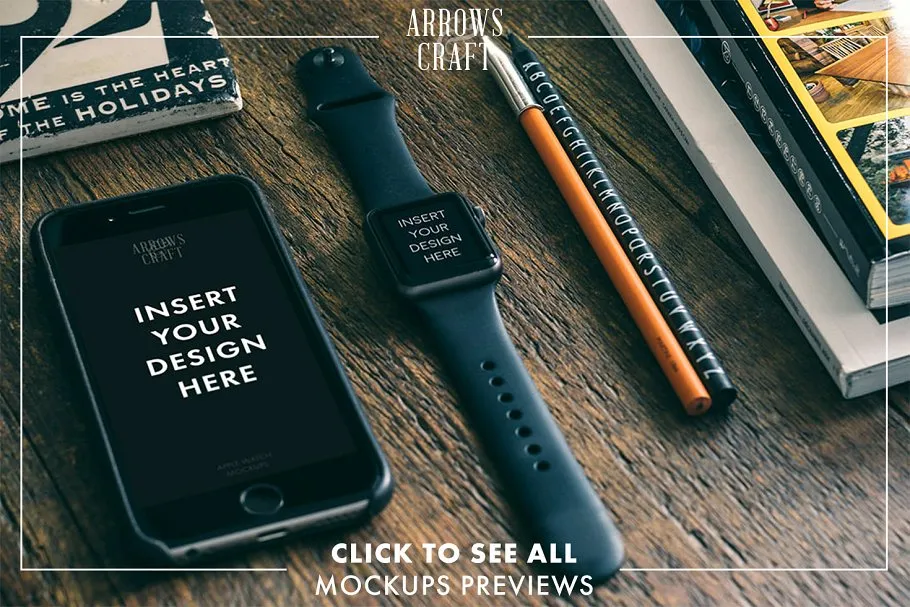 工匠场景风格iWatch样机模板 Arrows & Craft – Apple Watch Mockups插图(5)