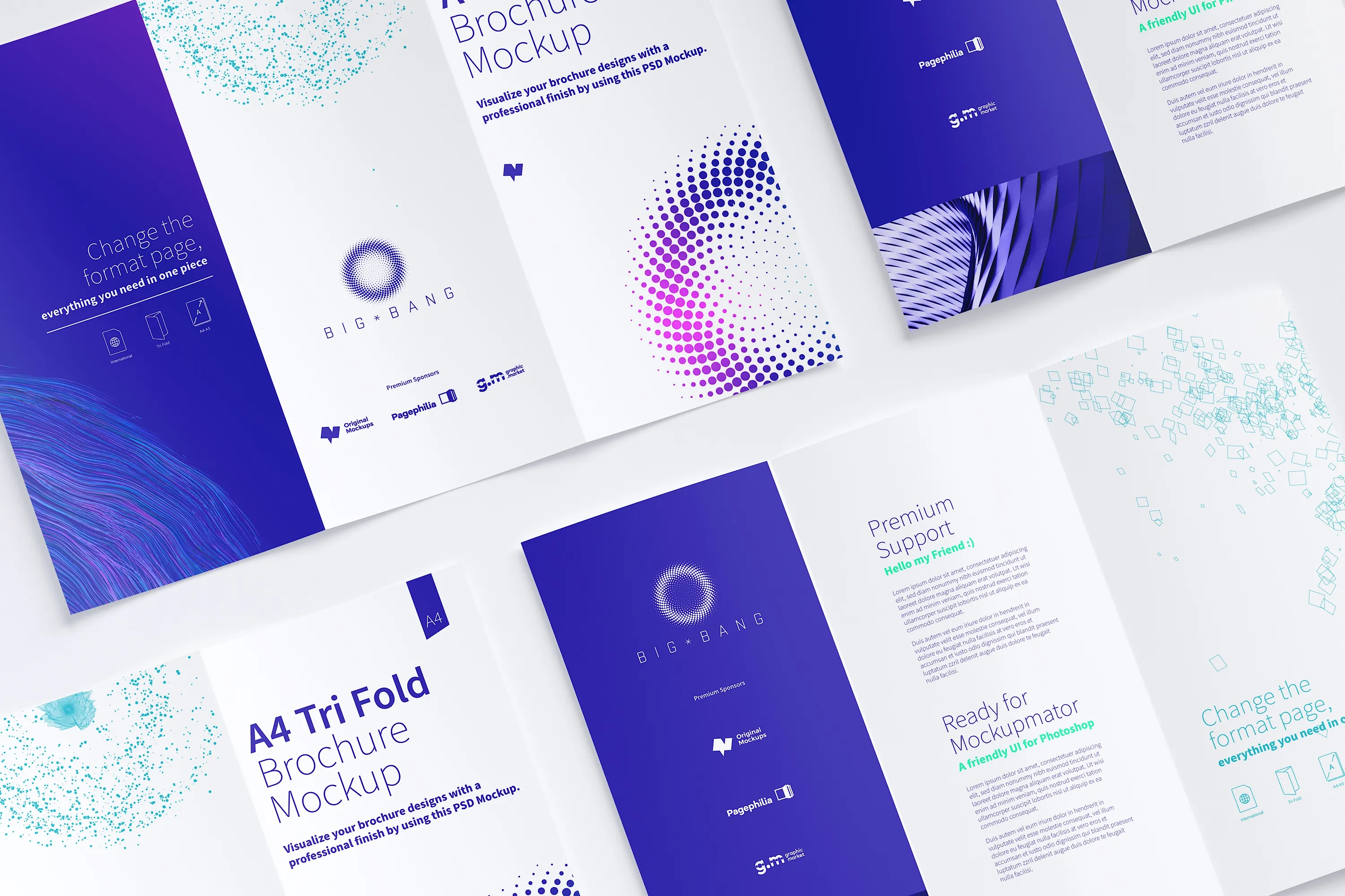 A4三折页企业传单设计效果图等距网格样机07 A4 Trifold Brochure Mockup 07插图(1)