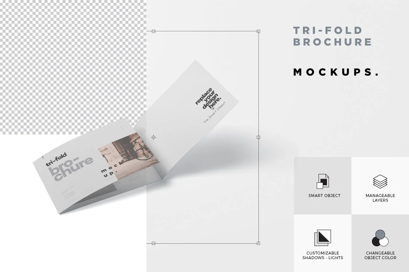 横版设计三折页宣传单效果图样机 Tri-Fold Brochure Mockup in Din A4 A5 A6 Landscape插图(5)