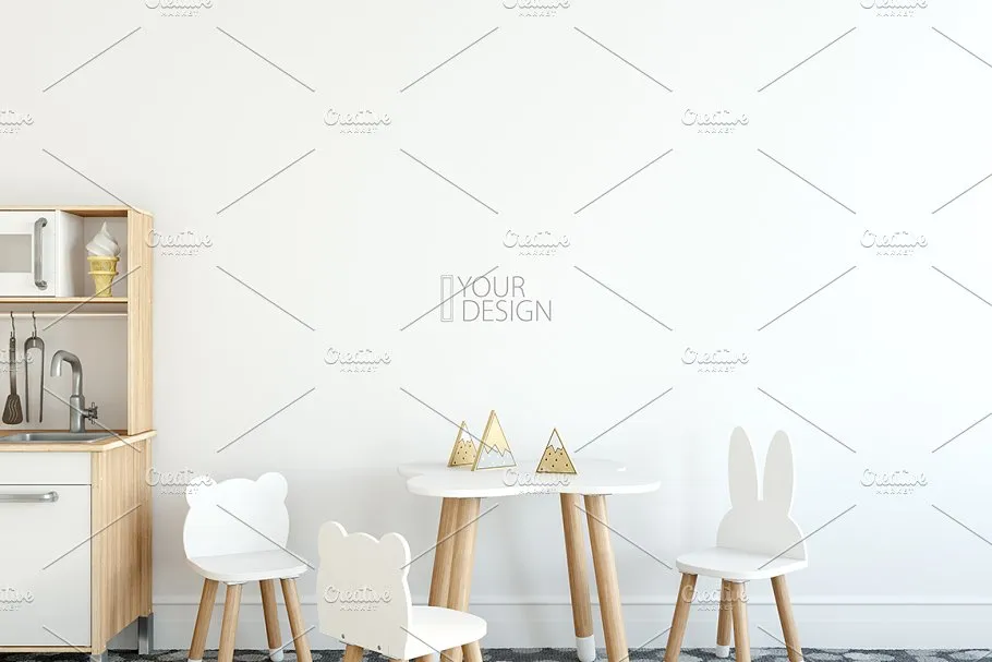 儿童卧室书房墙纸&相框样机 KIDS Interior WALL & FRAMES Mockup 3插图(6)