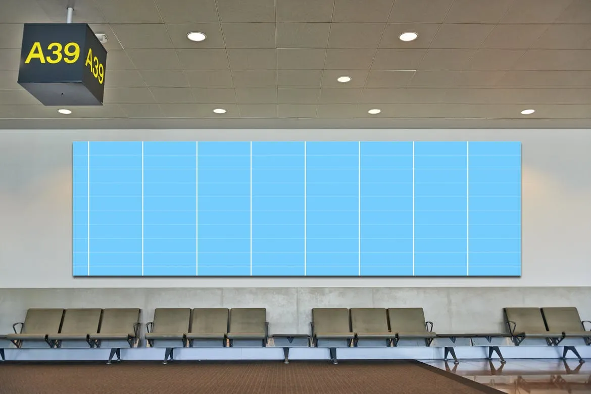 机场候机室挂墙广告大屏幕演示样机素材库精选模板 Airport_Wall_Mockup插图(4)