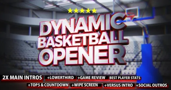 篮球体育竞技节目开场像素设计精选AE模板 Dynamic Basketball Opener/Intro