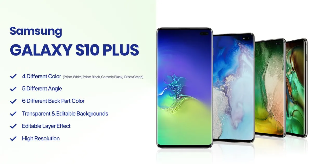 三星智能手机Galaxy S10像素设计精选样机模板 Samsung Galaxy S10 Plus Mockup