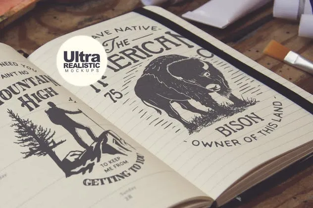 绘画作品展示场景袖珍笔记本样机模板v9 Agenda Scene插图(3)