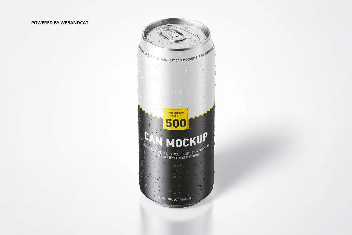 水滴效果图500毫升易拉罐外观设计效果图素材库精选 500ml Can Mockup with Water Droplets插图(3)