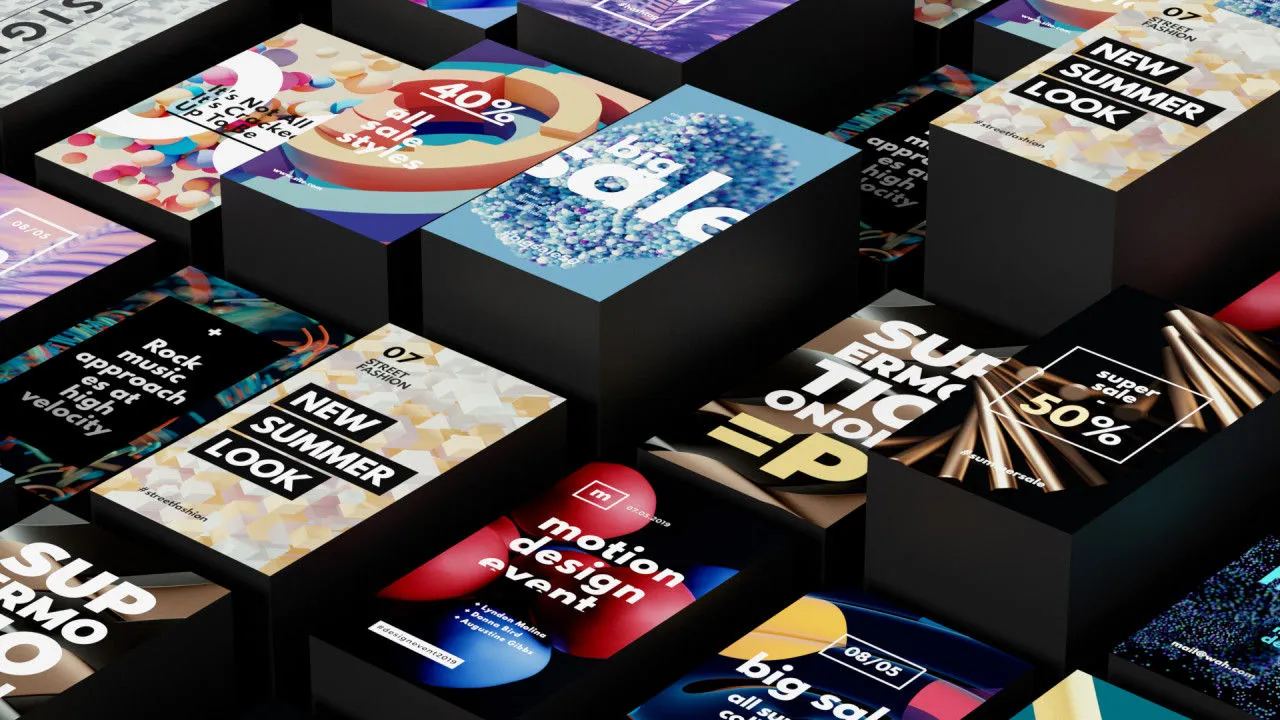 20个竖屏3D动画背景时尚照片展示像素设计精选AE模板