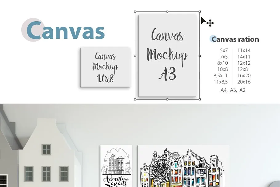 儿童卧室书房墙纸&相框样机 KIDS Interior WALL & FRAMES Mockup 3插图(5)