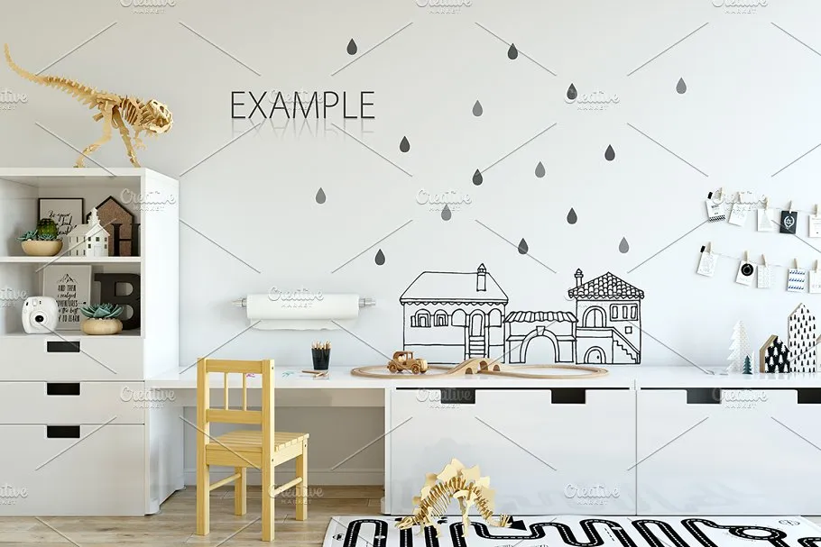 儿童主题卧室墙纸设计&相框样机 Interior KIDS WALL & FRAMES Mockup 2插图(19)
