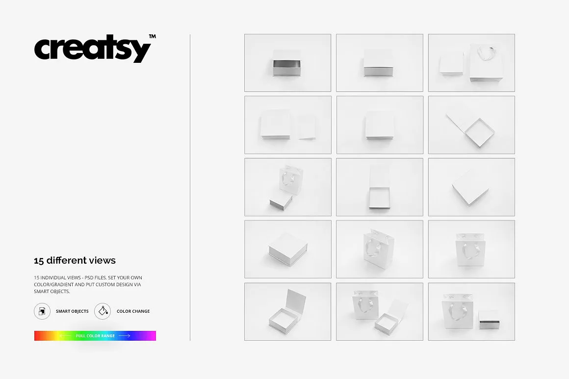 低调奢华珠宝盒礼品袋样机模板 Jewelry Box Mockup Set插图(10)