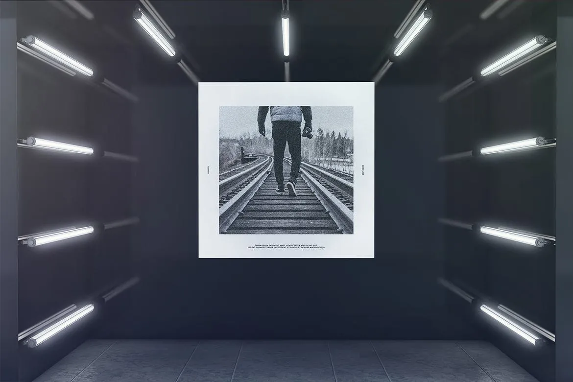 光彩夺目橱窗广告效果图样机 Advertising In Glowing Exhibition Room Mockup插图(2)