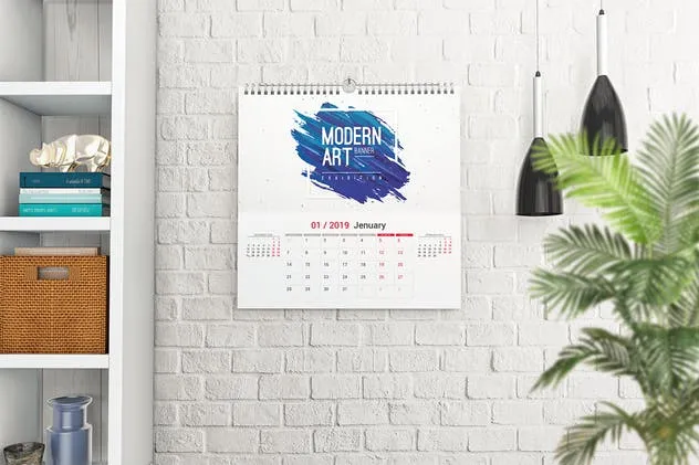 挂墙活页挂历日历样机模板 Wall Calendar Mockups插图(3)