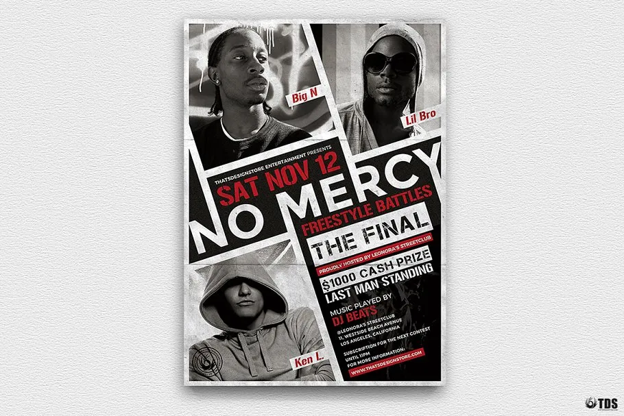 饶舌即兴说唱比赛宣传传单PSD模板V1 Freestyle Rap Battle Flyer PSD V1插图(1)