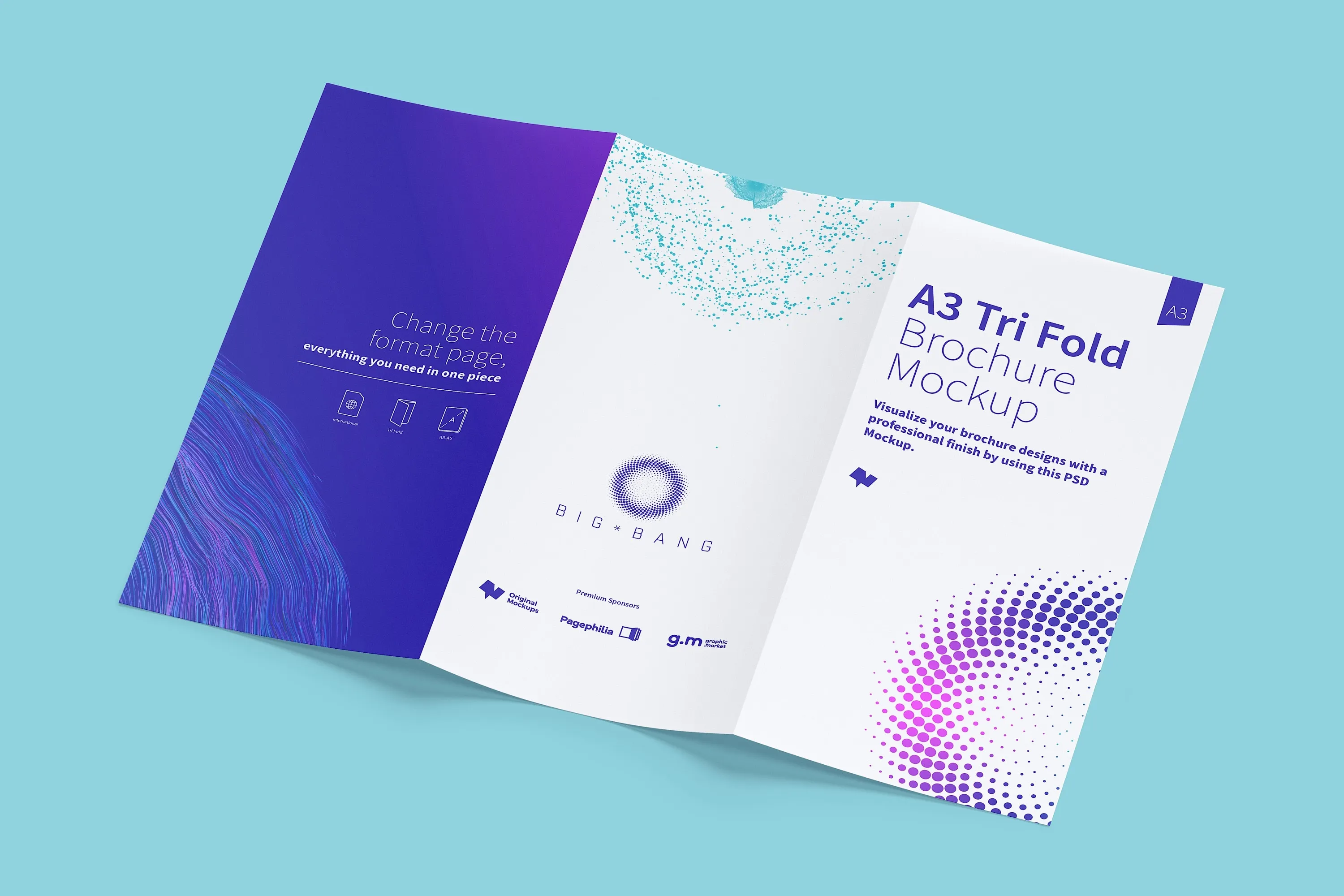 A3尺寸大小三折页企业传单手册设计样机02 A3 Trifold Brochure Mockup 02插图(4)