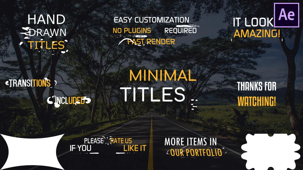 手绘文本过渡效果的最小标题像素设计精选AE模板