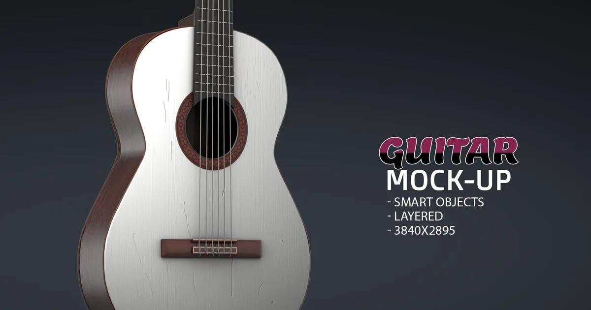 吉他产品外观设计效果图素材库精选模板v2 Guitar Face PSD Mock-up插图