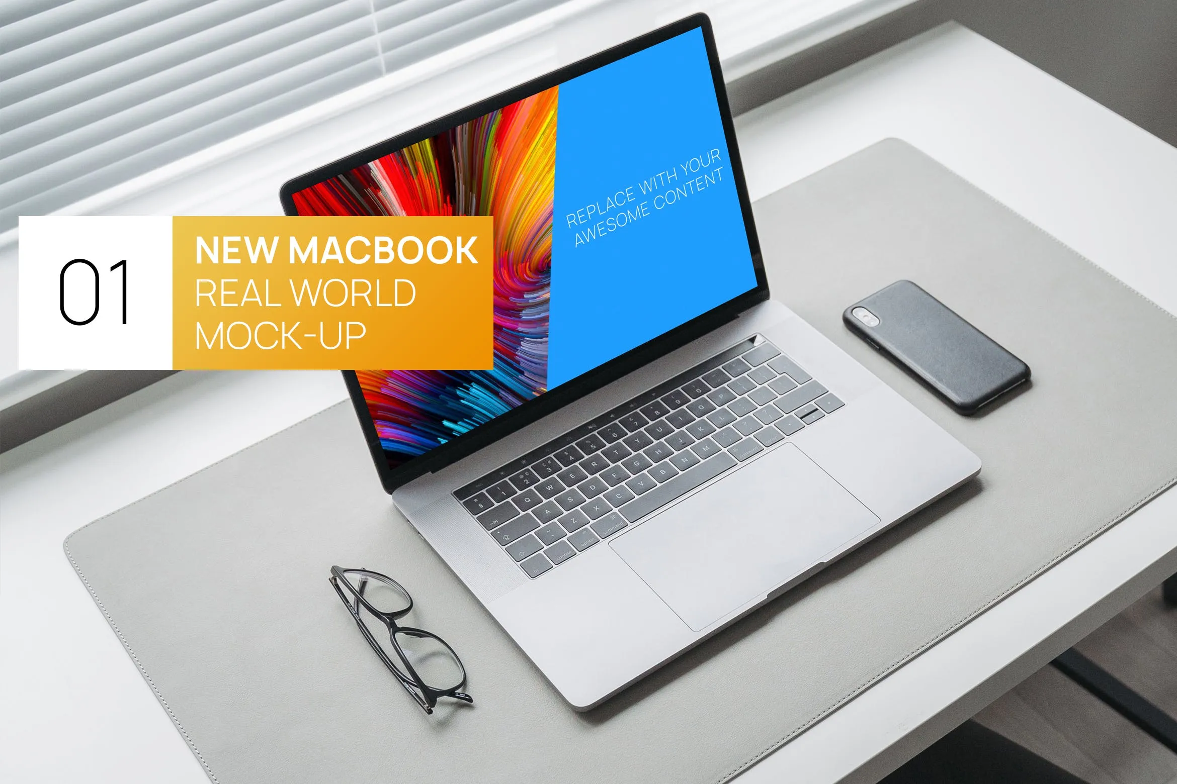 极简主义办公桌15寸MacBook笔记本电脑像素设计精选样机 Minimalistic MacBook 15 Touchbar Real World Mockup