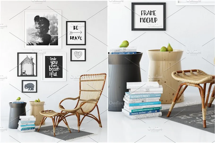 室内挂墙式画框样机模板 Scandi Interior Frame Mockup – 12插图