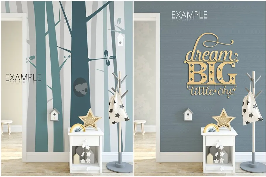 儿童卧室书房墙纸&相框样机 KIDS Interior WALL & FRAMES Mockup 3插图(19)