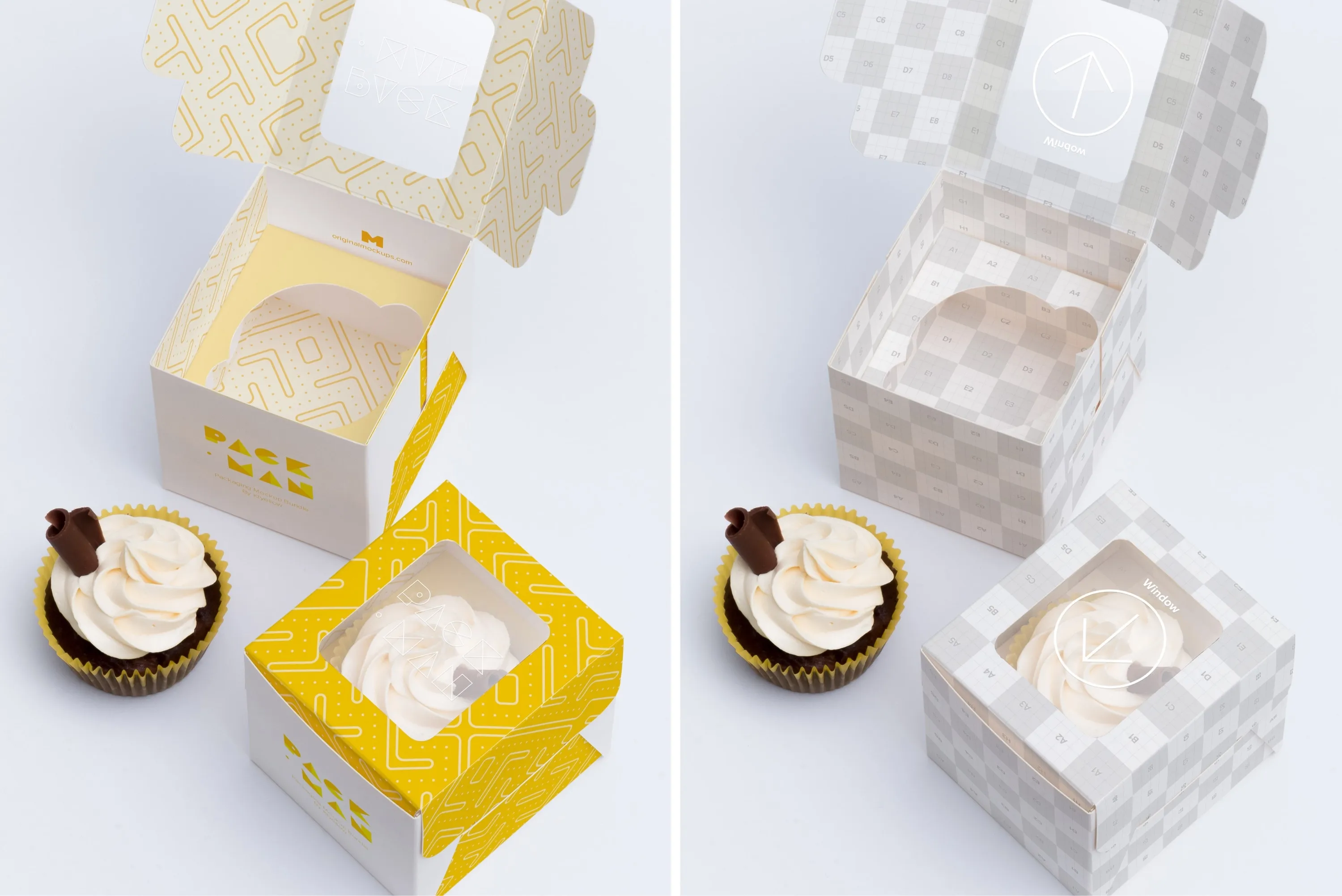 单只装纸杯蛋糕甜点包装盒设计效果图样机01 One Cupcake Box Mockup 01插图(2)
