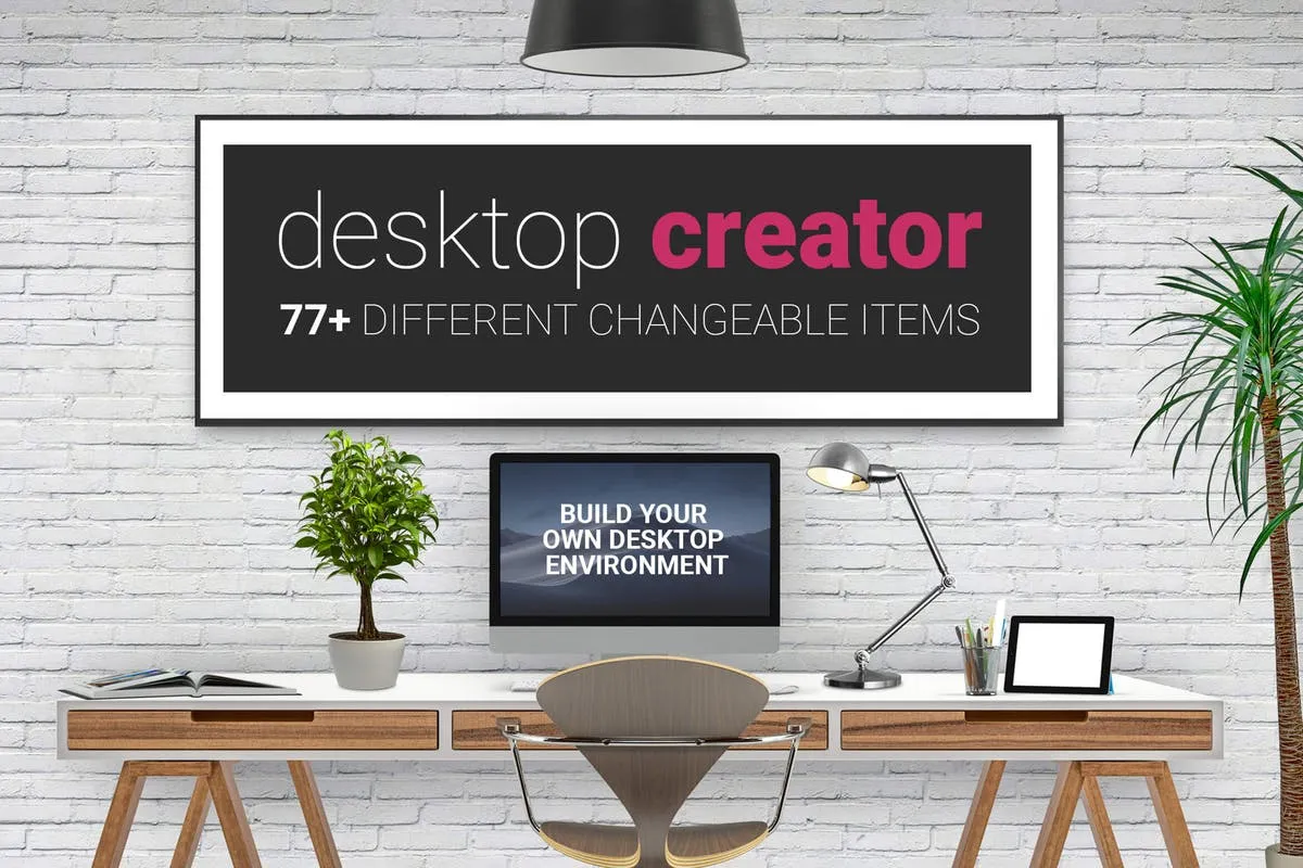 逼真的工作桌面办公场景样机 Desktop Creator Mockup