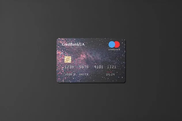 压花信用卡样机模板 85×55 Landscape Credit Card Mockup插图(1)