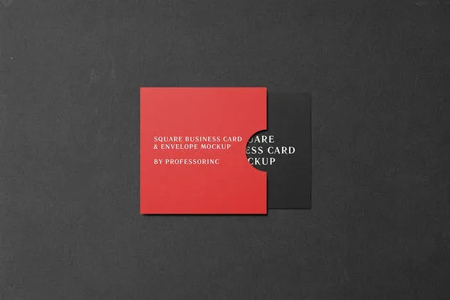黑色方形商业名片样机模板 Square Business Card Mockup – Black Edition插图(2)