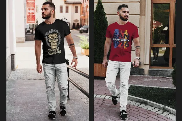 时尚男模T恤服装样机 T-Shirt Mock-Up Stylish Men插图(3)