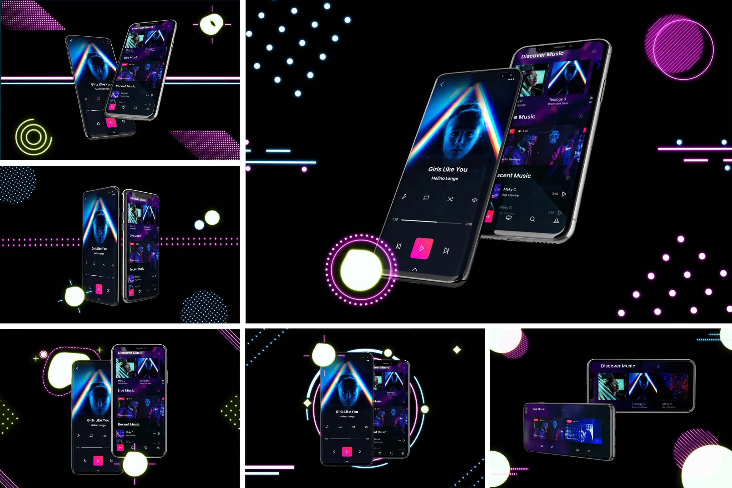 高质量霓虹灯风格iOS/Android手机样机模板 Neon IOSamp; Android
