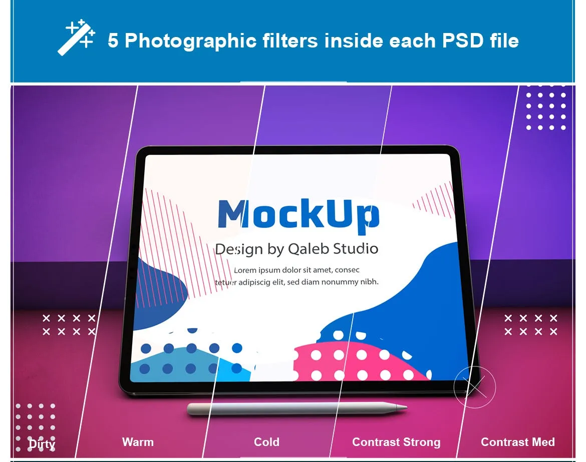 抽象设计风格iPad Pro平板电脑屏幕效果图素材库精选样机v2 Abstract iPad Pro V.2 Mockup插图(1)