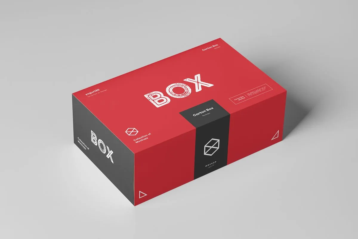 纸箱礼品包装箱样机模板 Carton Box Mock-up 23x14x8amp; Wrapper