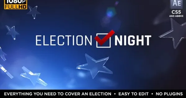 时政新闻直播开场动画像素设计精选AE模板 Election Night 2018