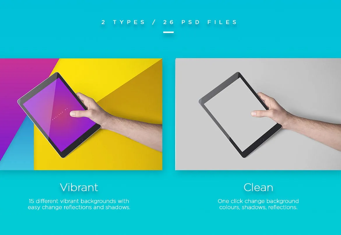 iPad平板电脑APP&Web设计效果图预览样机 iPad Tablet UI Mockups – Vivid Backgrounds Vol.2插图(2)