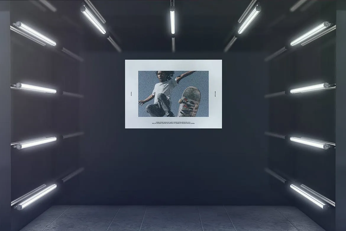 光彩夺目橱窗广告效果图样机 Advertising In Glowing Exhibition Room Mockup插图(3)