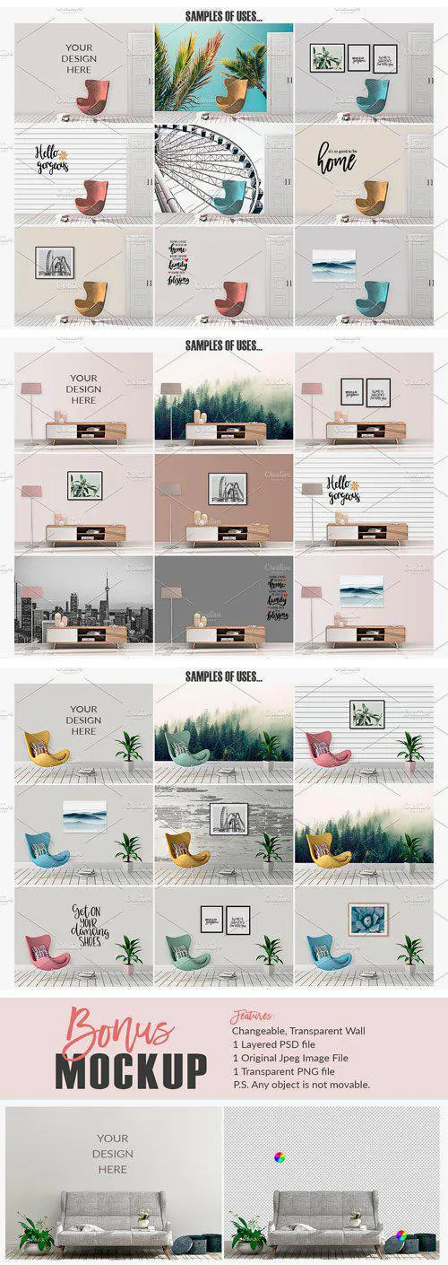 高品质的房间墙面和框架展示样机 Room Mockup Wall and Frame Bundle [psd] 1.16 GB插图(4)