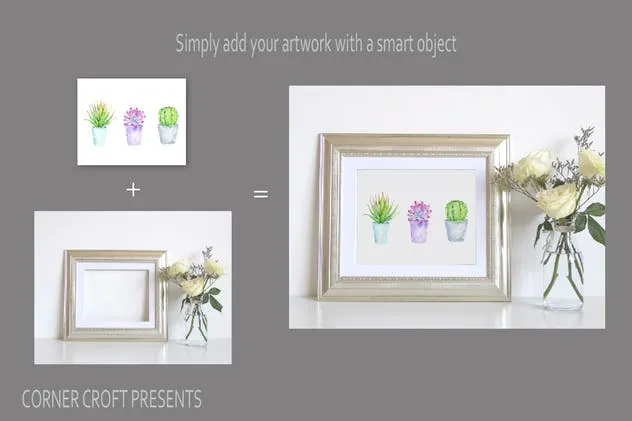 银色金色框艺术作品照片展示样机 Silver photo Frame Mockup Bundle插图(2)