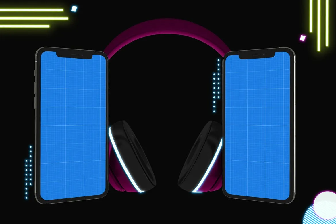 霓虹灯设计风格iPhone手机音乐APP应用UI设计图素材库精选样机 Neon iPhone Music App Mockup插图(9)