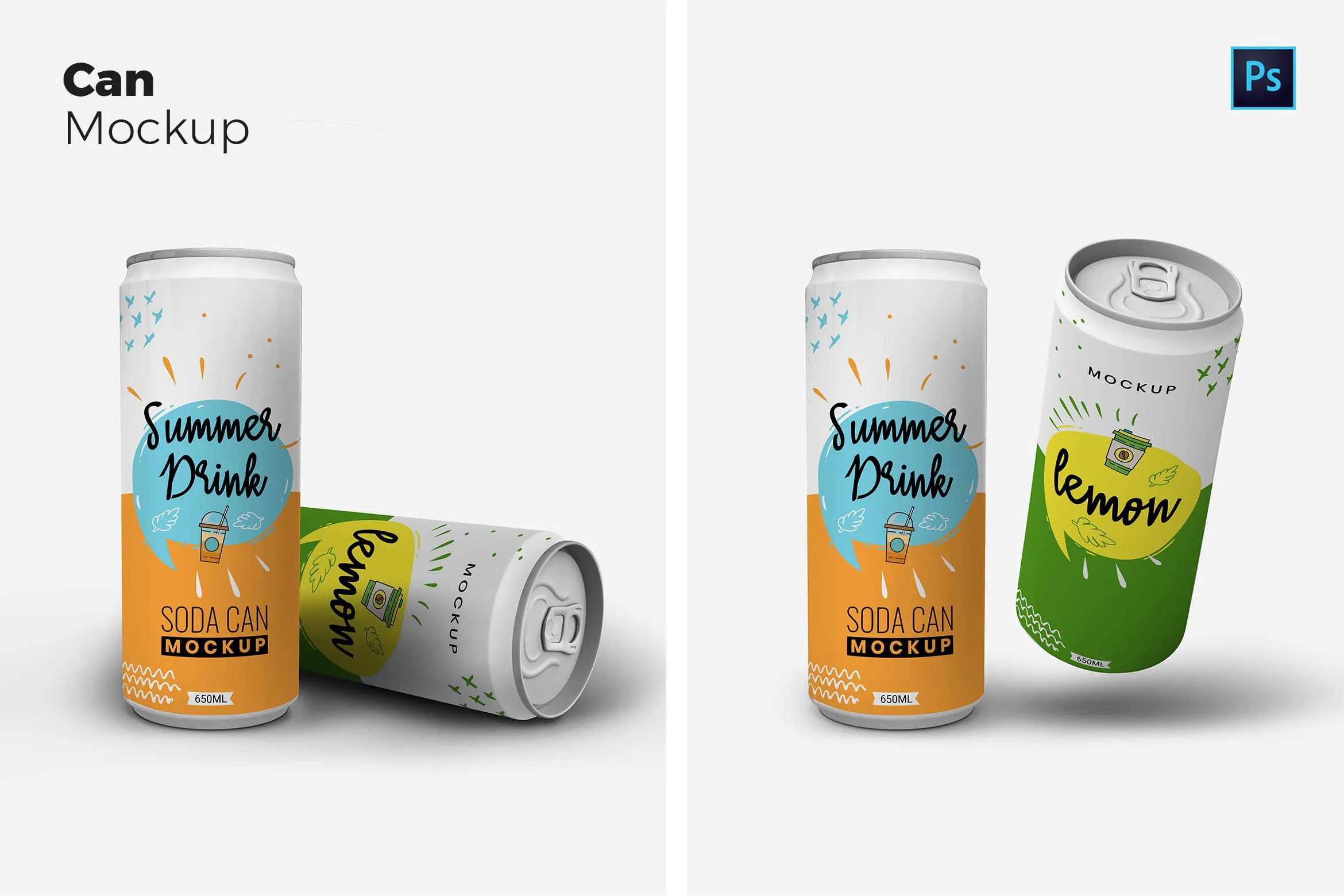 果汁/苏打水饮料易拉罐外观设计样机 Tin Can Mockups