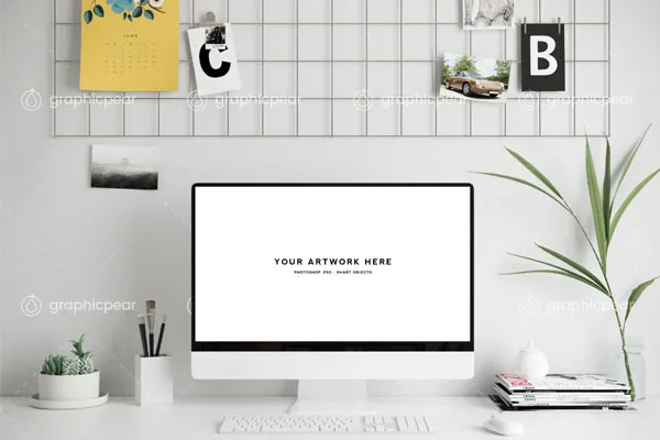 Mac台式电脑办公场景样机插图